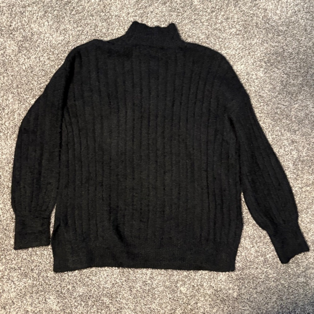 Jessica Simpson Black Fuzzy‎ Ribbed Mock Neck Sweater Long Sleeve Side Slits XS